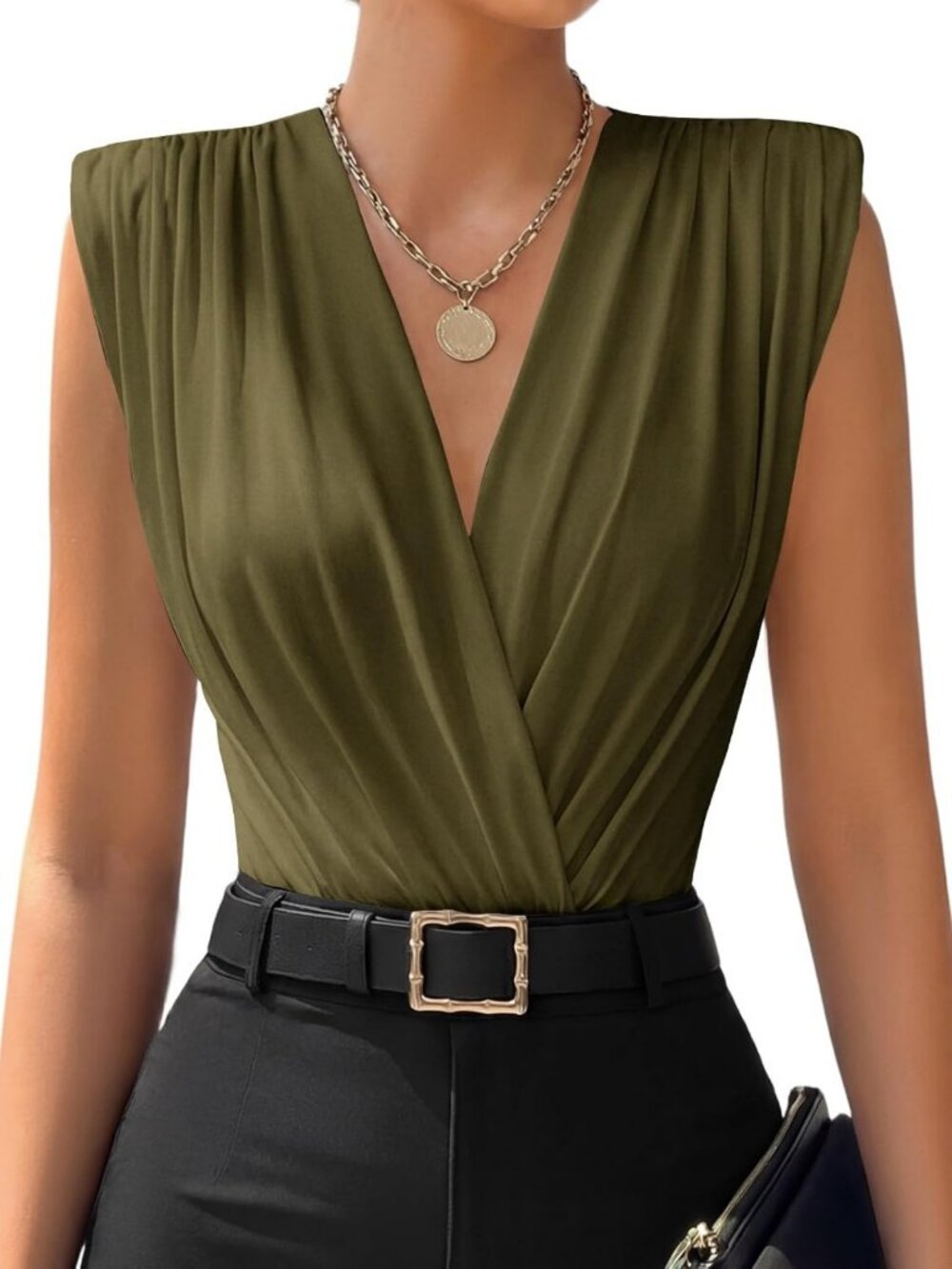 Chic Women's Wrap V-Neck Sleeveless Bodysuit Top - Stylish & Versatile Fashion